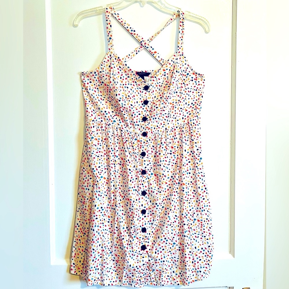 Banana Republic Factory White Button Sundress with Retro Pattern